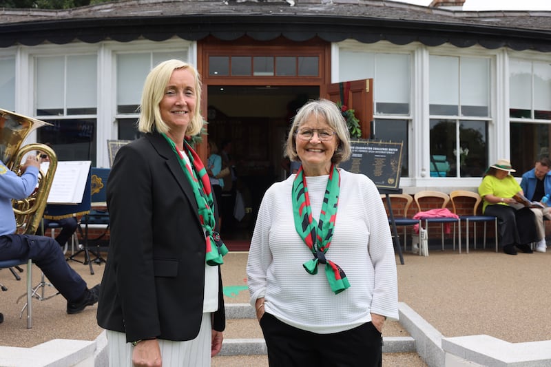 Phoenix Park Cricket Club president Jackie Cahill (left) with past president Barbara Schmidt at the 50th anniversary of the inaugural Phoenix women’s side on Saturday. Photograph: Dara Mac Dónaill/The Irish Times








