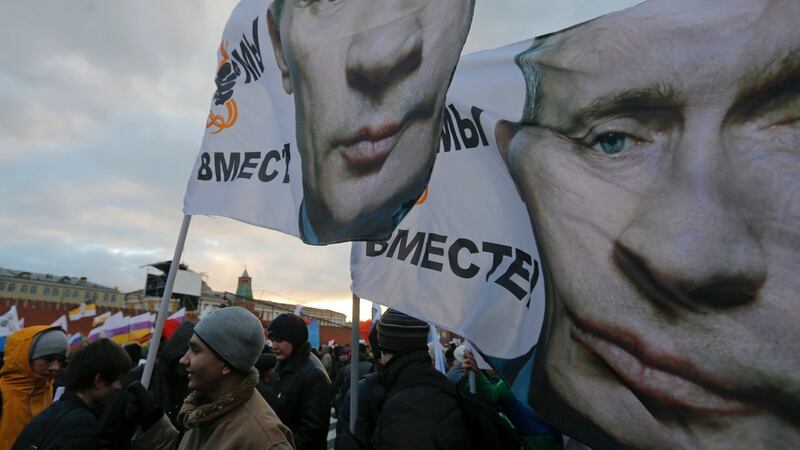 Pro-Putin: a 2014 rally in  support of Russia’s annexation of  Crimea. Photograph:  Maxim Shemetov/Reuters