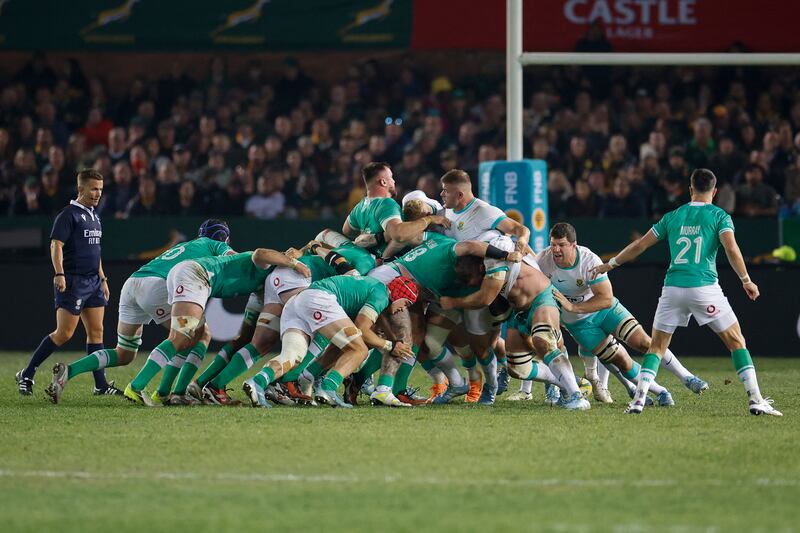 South African and Ireland players engage to form a scrum during the first Test at Loftus Versfeld in Pretoria last weekend. Photograph: Marco Longari/Getty Images 