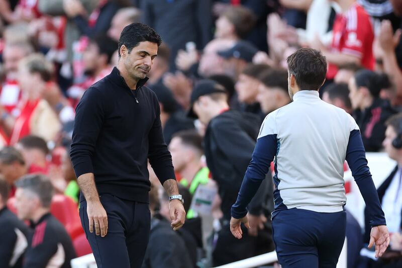A dejected Arsenal boss Mikel Arteta after the defeat at Anfield on Sunday. Photograph: Getty Images