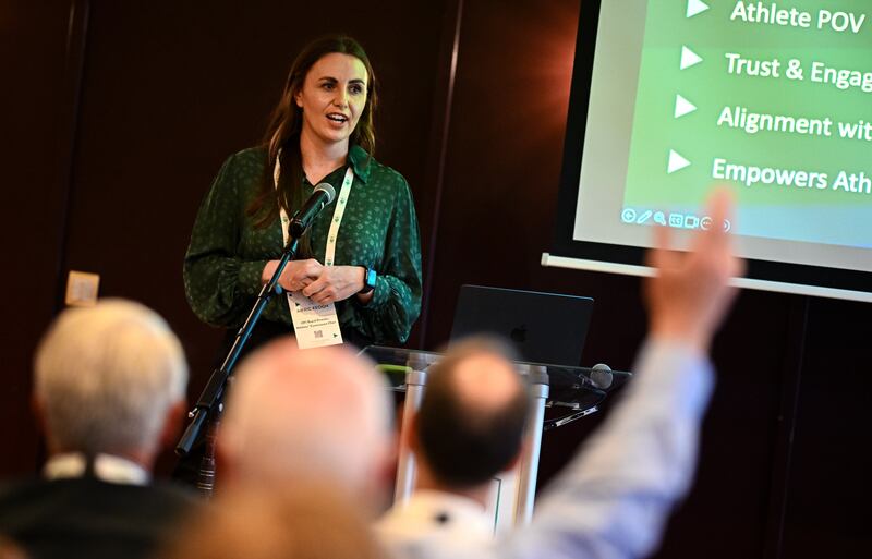 Aifric Keogh, chair of the Olympic Federation of Ireland Athletes Commission, at the federation's AGM in Dublin in July. Photograph: Seb Daly/Sportsfile