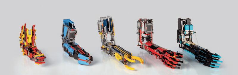 Lego prostheses: the five arms that David Aguilar has built for himself so far. Photograph: Miquel Liso