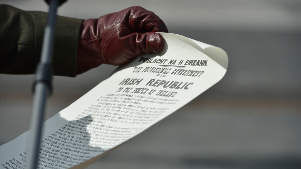 The Proclaimation is read during a commemorative ceremony to mark the 100th anniversary of the 1916 Rising  at the National Monument on Grand Parade, Cork City on monday. Photograph: Michael Mac Sweeney/Provision.