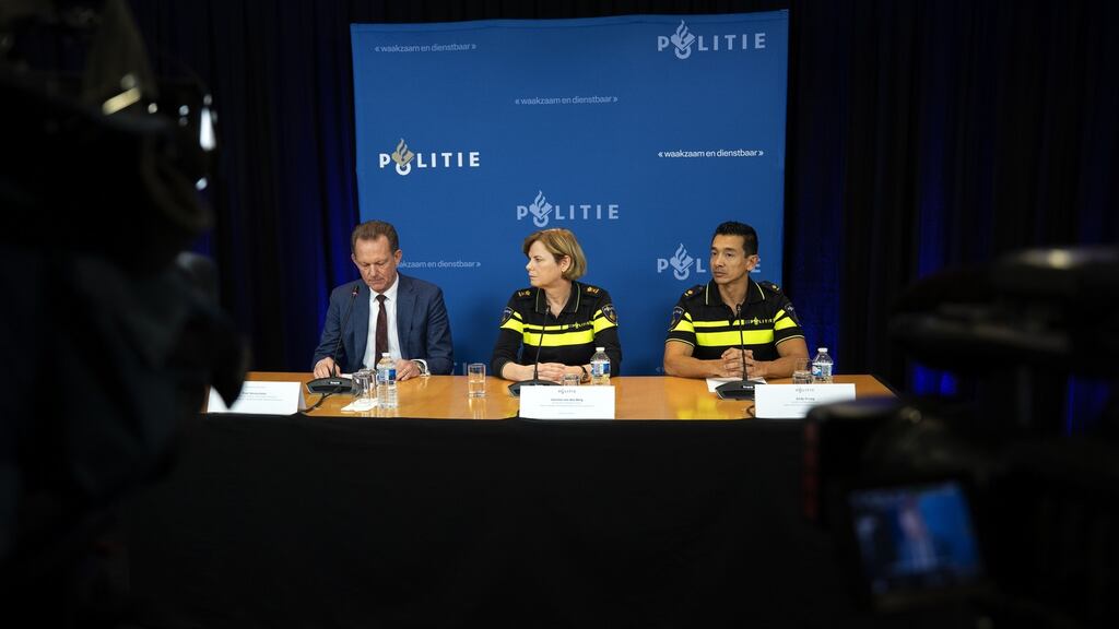 Dutch police give a press conference on the  arrest in Dubai of Ridouan Taghi, who was wanted on international  warrants for murder and drug trafficking. Photograph: Jeroen Jumelet/ANP/AFP via Getty