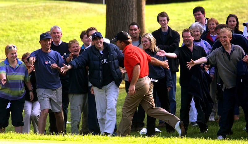 Thomas Levet acknowledges the fans after winning the 2001 British Masters at Woburn. Photograph: Andrew Redington/Allsport