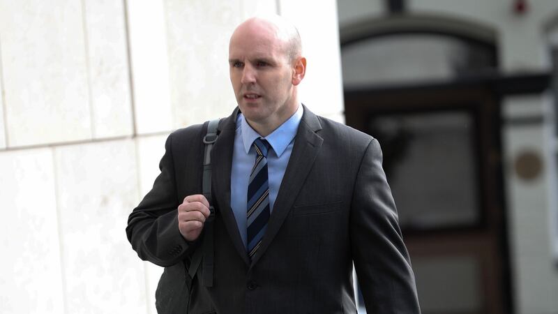 Detective Garda Paul Fitzpatrick pictured arriving at the trial. Photograph: Collins Courts