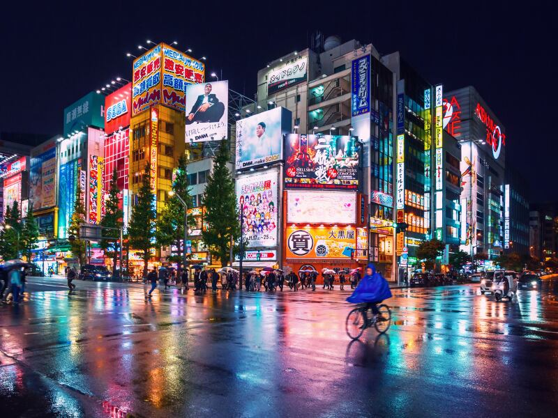 Tokyo’s bright lights at night