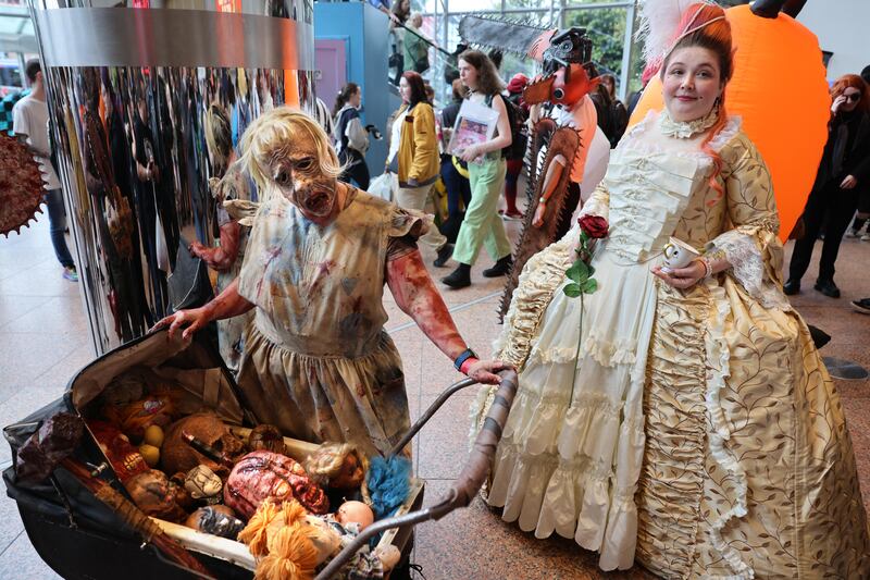 Ciara Lockhart and Shauna Maher from Kildare at the Comic Con in the Convention Centre Dublin at the weekend. Photograph: Dara Mac Dónaill







