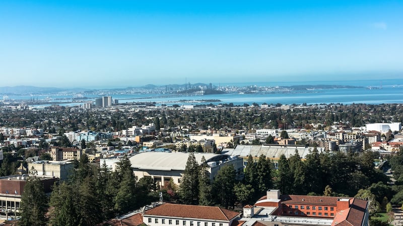 A view of Berkeley and the Bay Area from the Sather Tower, a campanile at the centre of the campus of the University of California, Berkeley. Photograph: iStock