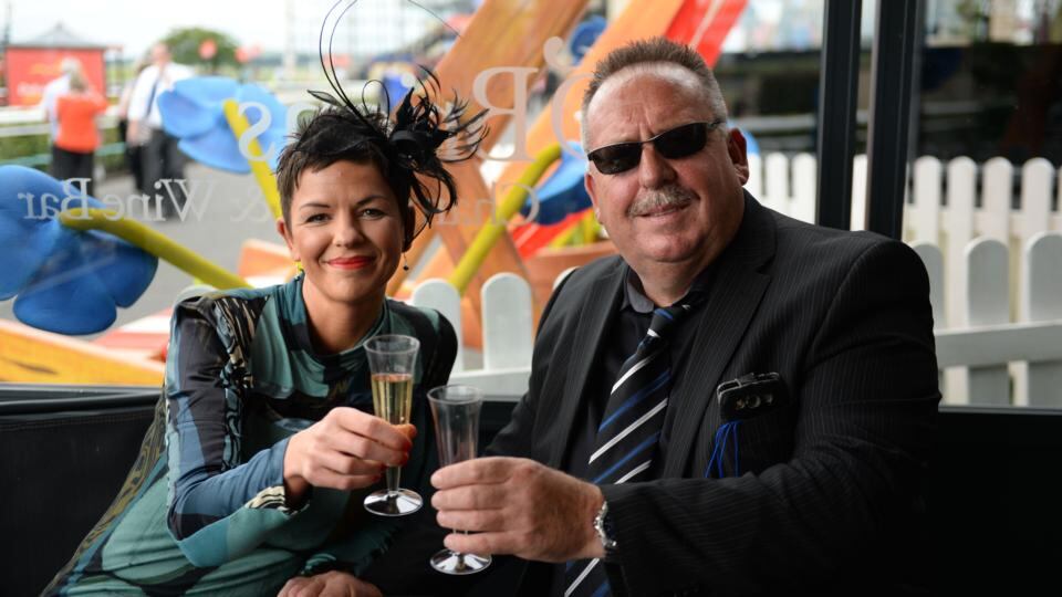 A day at the races: Judith Beckett and Rodger Connor. Photographs: Dara Mac Dónaill