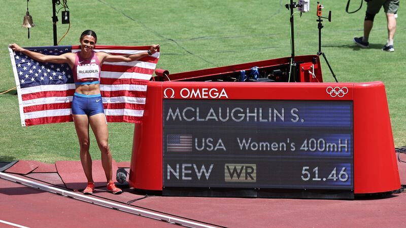 American Sydney McLaughlin  set a new world record in the Women’s 400m Hurdles Final at the Tokyo Olympics. Photograph: Michael Steele/Getty Images