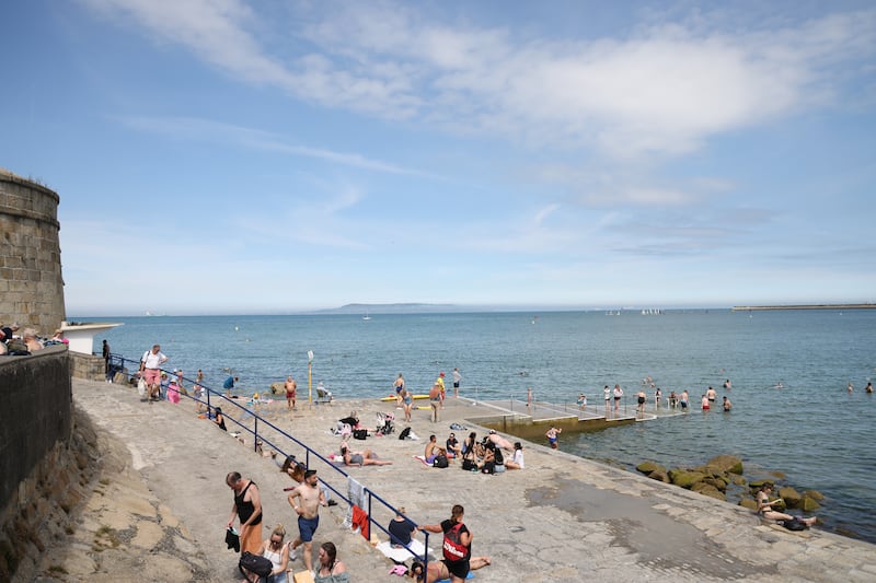 Large crowds enjoying the sunshine at Seapoint Strand near Monkstown Co Dublin. Photogrph: Bryan O’Brien
