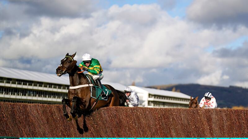 Nico de Boinville riding Chantry House clear the last to win the Paddy Power Cotswold Chase at Cheltenham on Saturday. Photograph: Alan Crowhurst/Getty Images