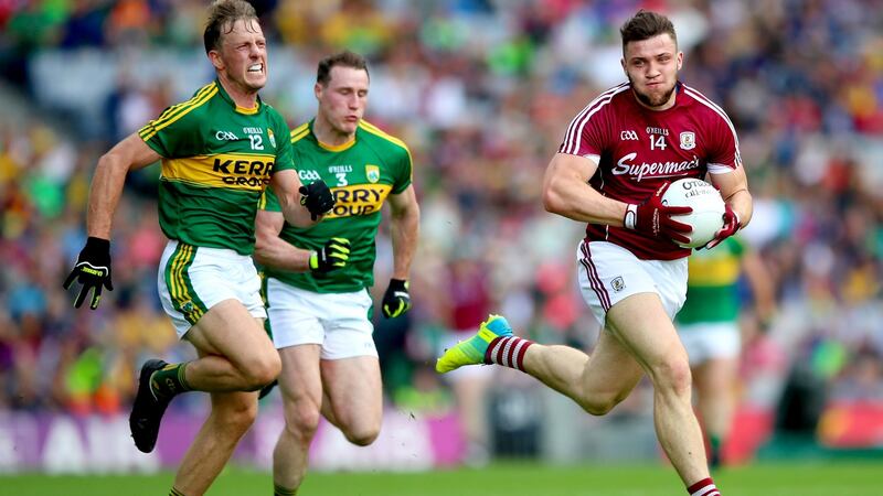 Kerry’s Donnacha Walsh and Mark Griffin chase Damien Comer during last year’s All-Ireland quarter-final at Croke Park. Photograph: James Crombie/Inpho