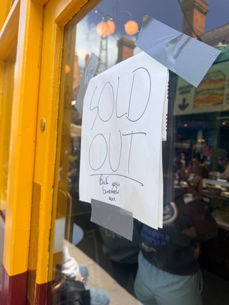 The sold-out sign at Morso, which went up at just 2.15pm on Friday. Photograph: Conor Pope