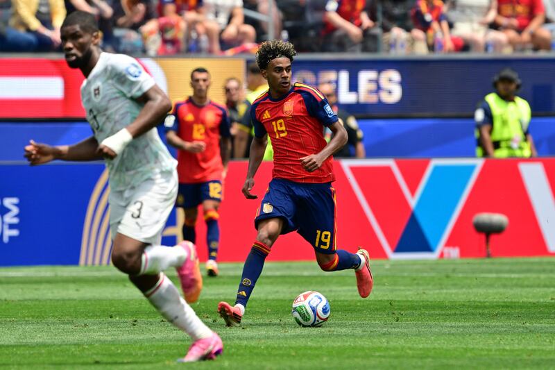 Spain's forward Lamine Yamal controls the ball against Austria. Photograph: Frederic J Brown/ AFP via Getty