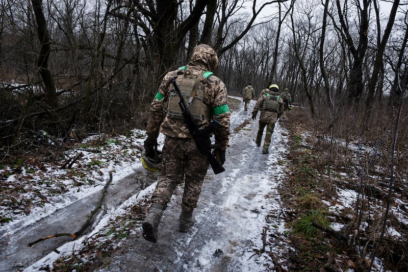 Ukrainian soldiers near Lyman, in the Donetsk region of eastern Ukraine, last month. Photograph: Tyler Hicks/New York Times 