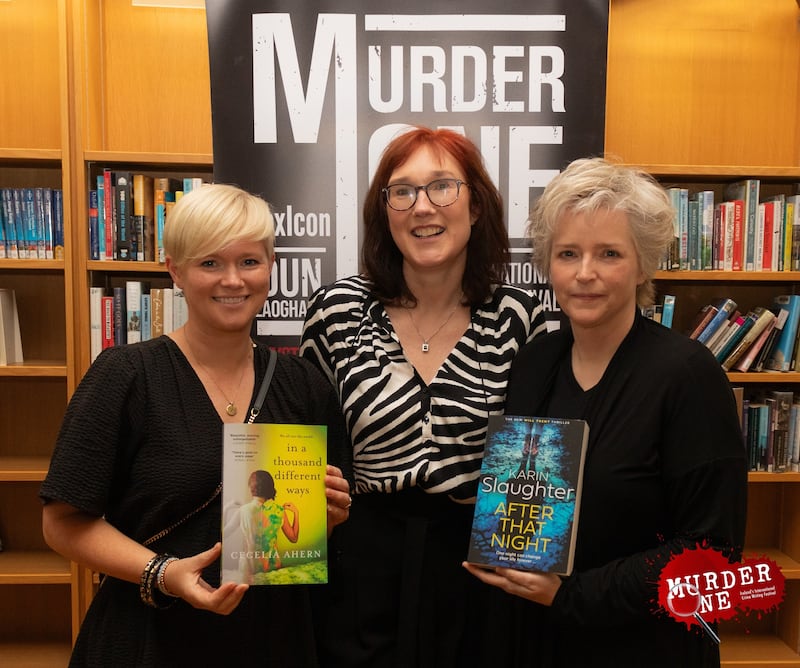 Karin Slaughter with Sam Blake and super fan Cecelia Ahern at the DLR Lexicon for Murder One