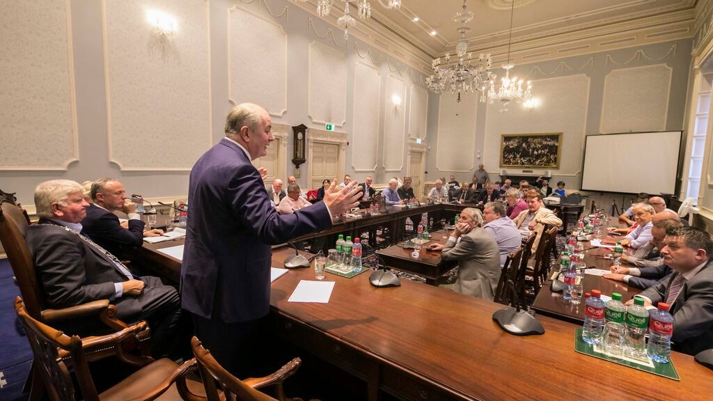 Businessman and Dragons’ Den star Gavin Duffy addresses Waterford City and County Council. Photograph: Patrick Browne