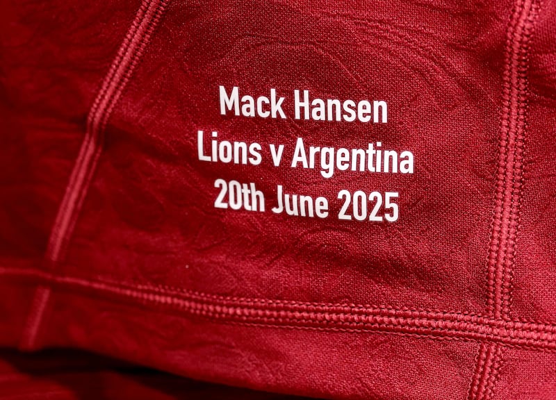 A view of Lions’ Mack Hanson’s jersey ahead of the game. Photograph: Dan Sheridan/Inpho