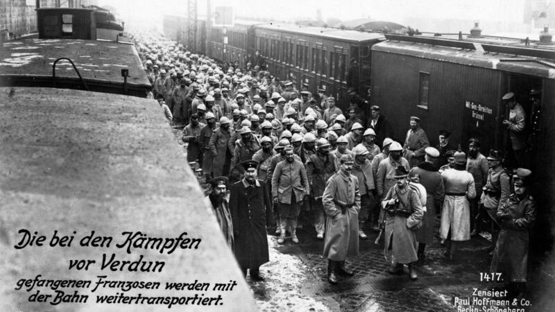 French prisoners being transported by train after the battle of Verdun. Photograph: New York Public Library/ Smith Collection/Gado/Getty Images