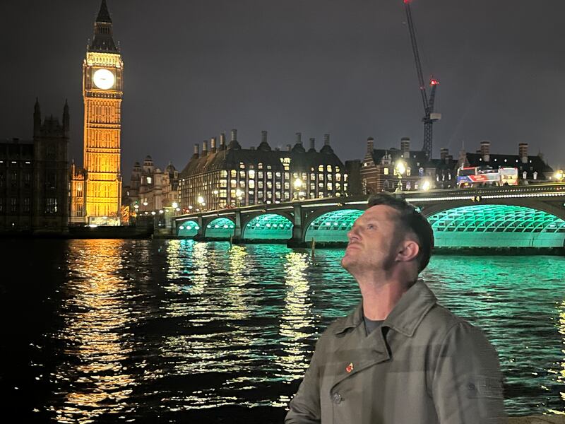 Tommy Robinson opposite the Houses of Parliament in London last weekend. Photograph: Mark Paul