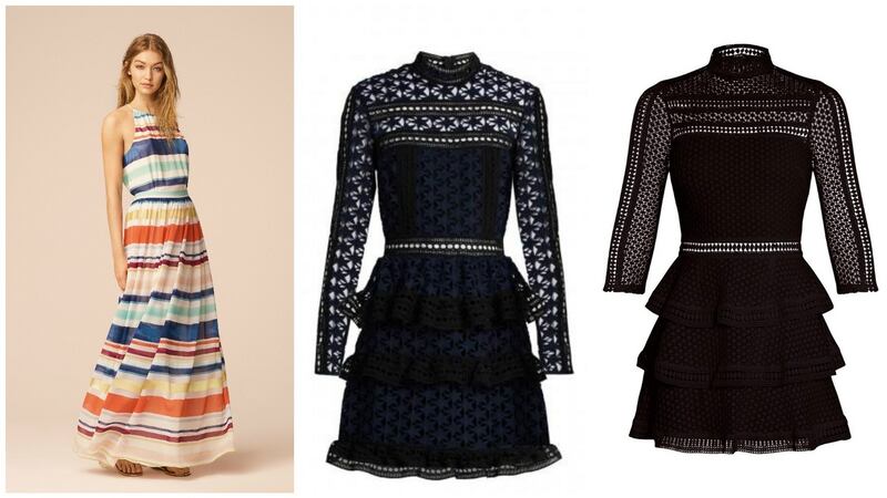 Tommy Hilfiger dress, €229;  Steal vs splurge lace panel tiered dresses, €290 and €56