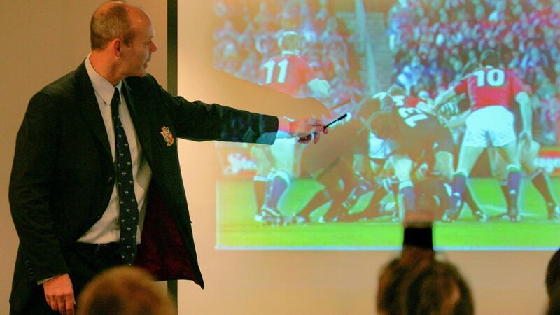 British and Irish Lions coach in 2005, Clive Woodward points out a dangerous tackle on Lions captain Brian O’Driscoll by New Zealand All Black captain Tana Umaga and Keven Mealamu. Photograph: Getty Images