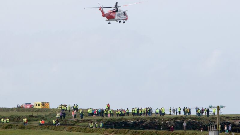 The scene near Kilkee, Co Clare, where an Irish Coast Guard rescue boat capsized while searching for a man who has been missing since Friday. photograph: press 22
