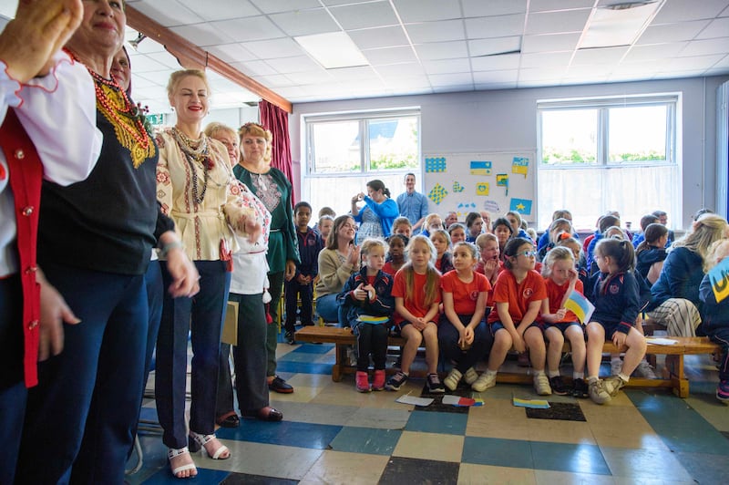 Members of local Ukrainian choir Kalyna performed for more than 100 students in Cork. Photograph: Daragh Mc Sweeney/Provision 