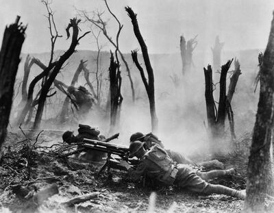 Men of the 23rd US Infantry, in France on the Western Front in 1918, during the first World War. Photograph: Universal History Archive/Universal Images Group via Getty Images
