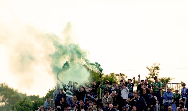 Fans with flares at the RDS. Photograph: James Crombie/Inpho