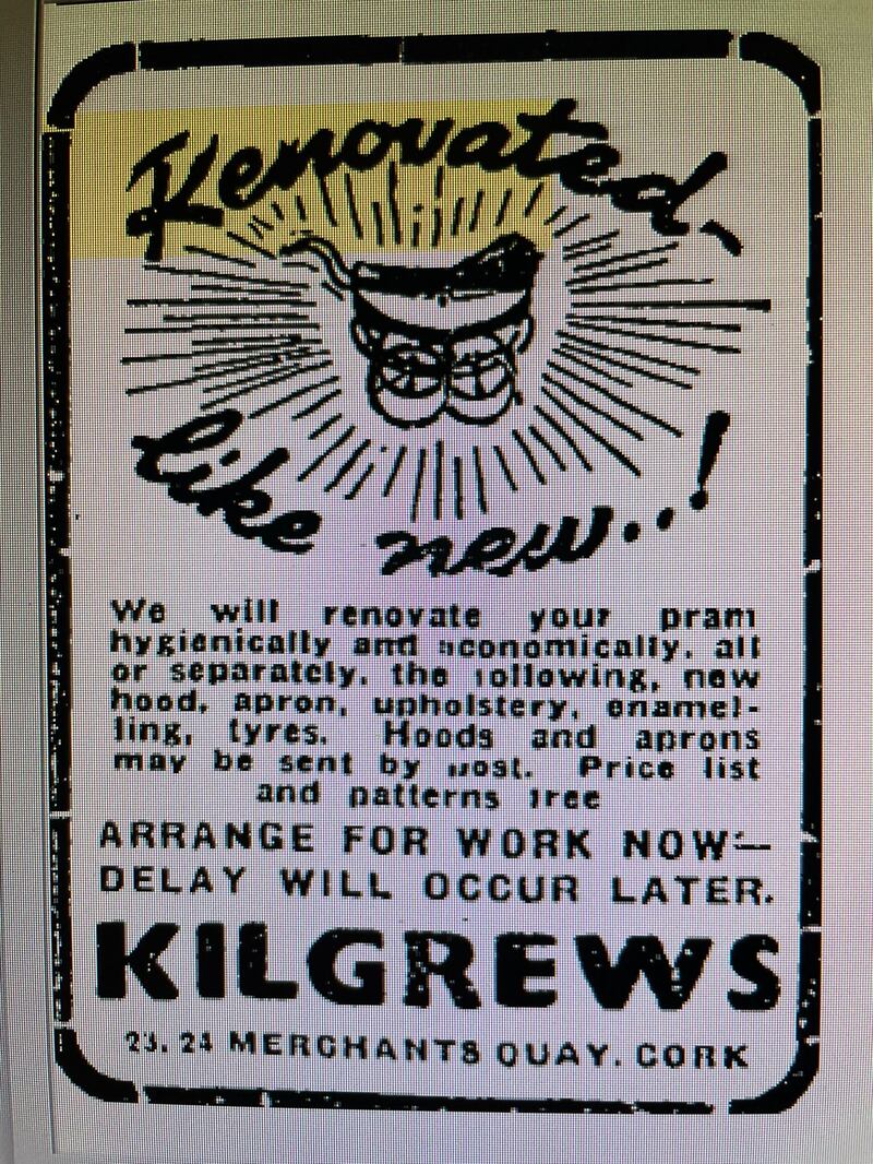The original Kilgrews, on Merchant's Quay in Cork, sold and renovated prams as well as bicycles