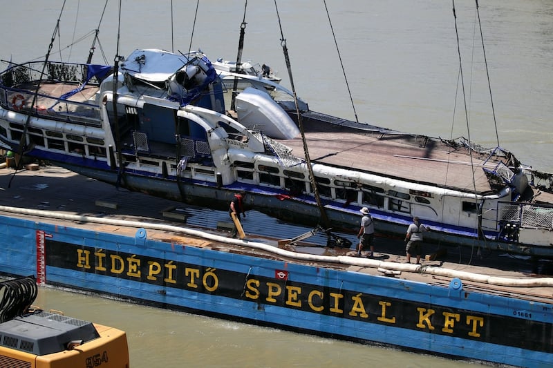 Hungarian police to examine raised wreck of Danube pleasure boat