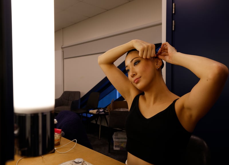 Moulin Rouge! The Musical: Prepping hair ready for a wig fitting. Photograph: Nick Bradshaw