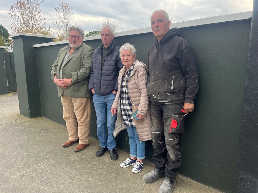 Aontú councillor Jim Codd (left) with the late Colm Connolly's relatives Billy Keane, Mary Bolger and Peadar Keane