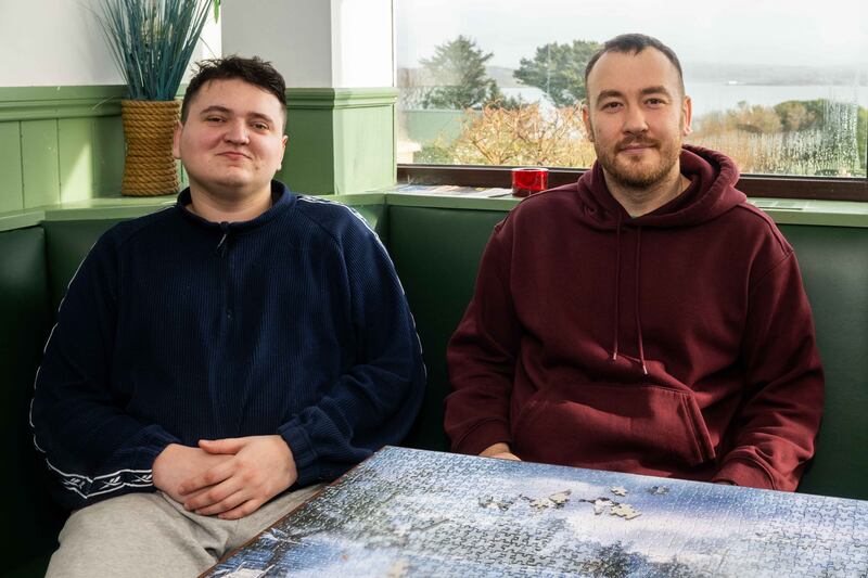 Ukrainian refugees Roman Lotnyk and Andrii Grachov at the Sherkin House Hotel. Photograph: Andy Gibson