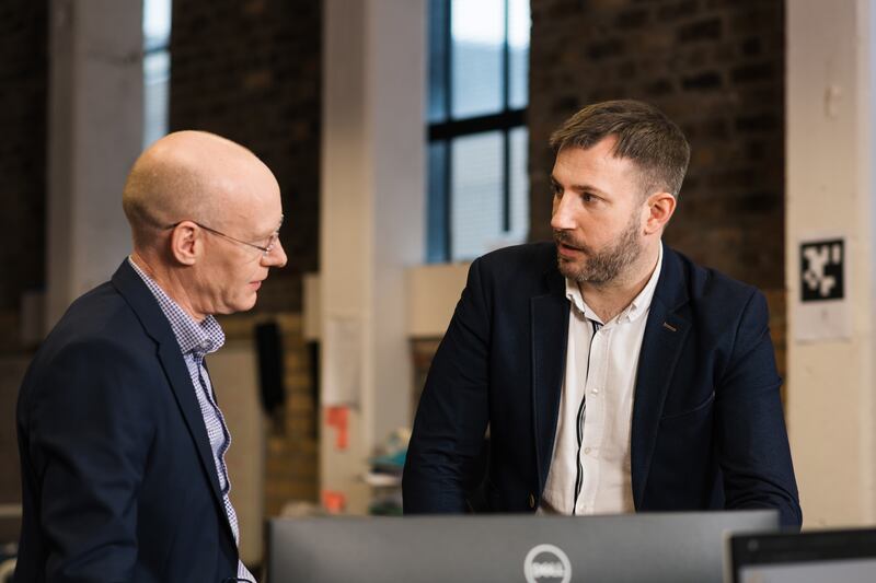 Barry Fennell, senior commercialisation specialist, Enterprise Ireland pictured with  Conor McGinn, co-founder Akara Robotics