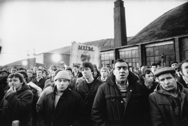 Miners from the Maerdy Lodge in Gwent return to work following the miners' strike, March 5th, 1985. Photograph: Steve Eason/Hulton Archive/Getty Images