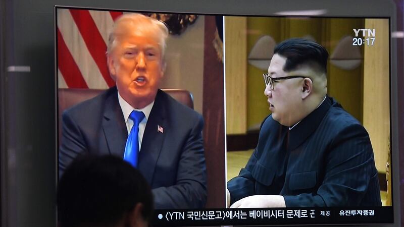 A  TV screen at a railway station in Seoul, South Korea, displays  footage of US president Donald Trump and North Korean leader Kim Jong-un:  their meeting has been cancelled. Photograph: Jung Yeon-je/AFP/Getty