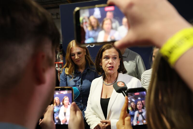Sinn Féin councillor Janice Boylan and party leader Mary Lou McDonald at the count centre in Dublin's RDS. Photograph: Alan Betson/The Irish Times

