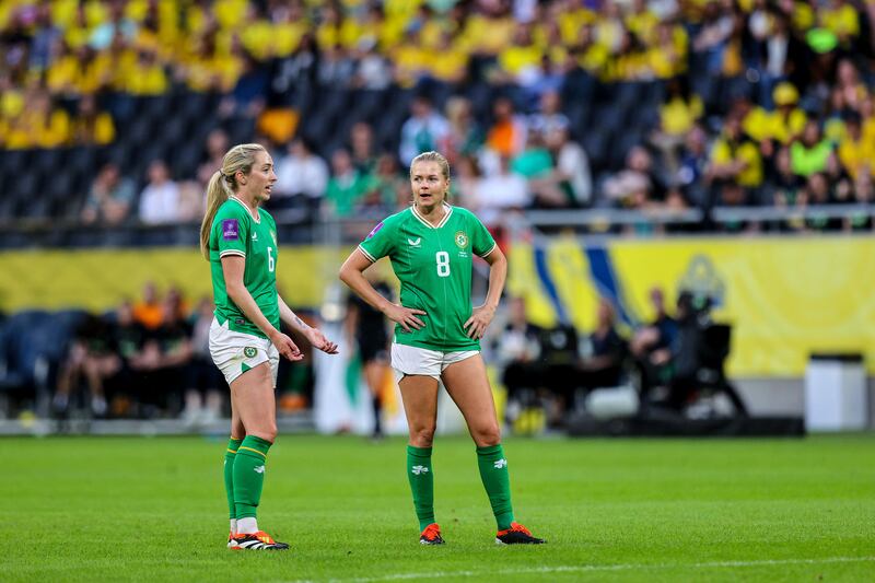 Ireland's Megan Connolly and Ruesha Littlejohn. Photograph: Ryan Byrne/Inpho
