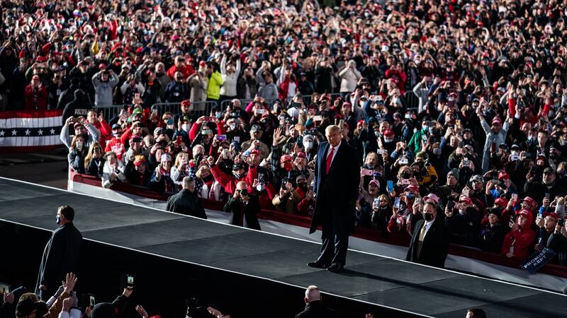 US president Donald Trump at a campaign rally at the Pittsburgh-Butler Regional Airport in Butler, Pennsylvania. Photograph: Anna Moneymaker/The New York Times