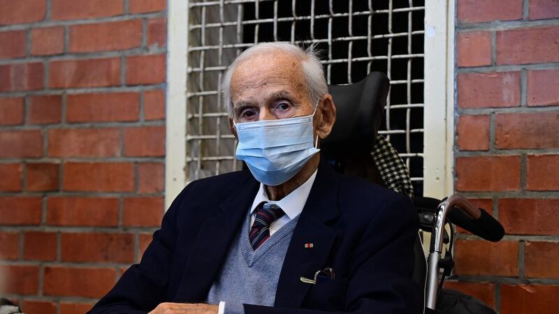Holocaust survivor Leon Schwarzbaum waits to observe a trial against defendant Josef S in Brandenburg. Photograph: Tobias Schwarz / AFP