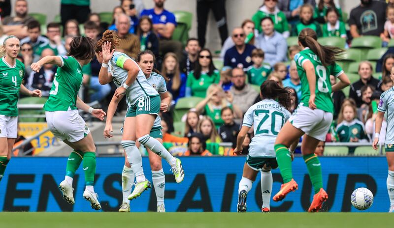 Republic of Ireland's Lucy Quinn scores her side's opening goal against Northern Ireland. Photograph: Evan Treacy/Inpho 