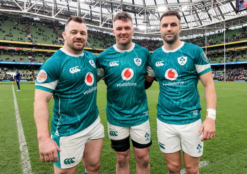 Ireland's Cian Healy, Peter O'Mahony and Conor Murray will bow out of the Ireland team at the end of the Six Nations. Photograph: Dan Sheridan/Inpho