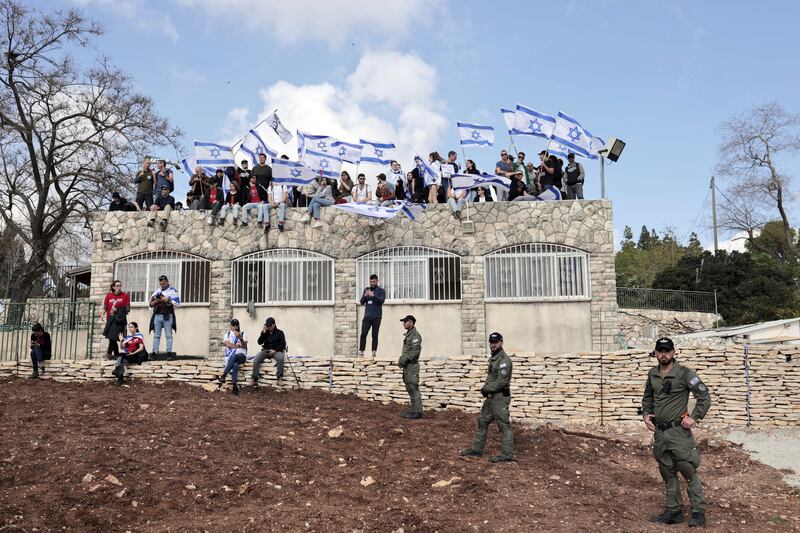 Police blocking protesters from joining a demonstration outside the Knesset in Jerusalem on Monday, Photograph: Avishag Shaar-Yashuv/The New York Times
                      