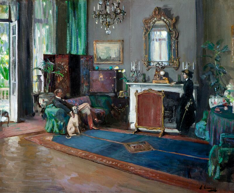 John Lavery: The Greyhound (Sir Reginald Lister and Eileen Lavery. The last British Minister, the Drawing Room, British Legation, Tangiers), 1910. Photograph: National Museums, NI Ulster Museum Collection