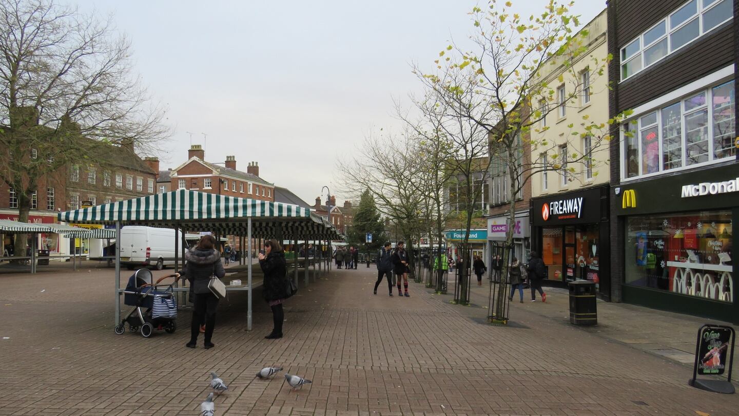 The market square in Newcastle-Under-Lyme. There was controversy over voter registrations in the constituency in 2017. Photograph: Jennifer O’Connell