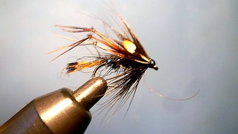 Black Jungle Cock Hopper fly, tied by irishflycraft@gmail.com.